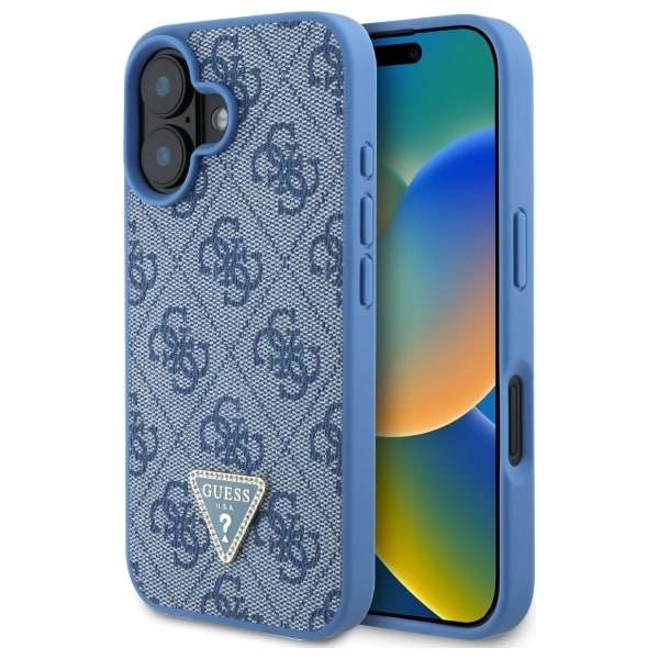 Guess Hardcase Nahka 4G Triangle Strass MagSafe Kotelo iPhone 16 - sininen