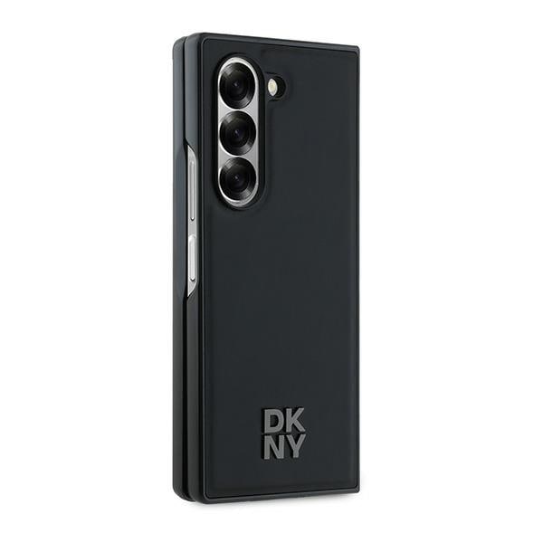 DKNY Magsafe Plain Nahka Metal Stack Logo Case for Samsung Galaxy Z Fold 6 - Musta