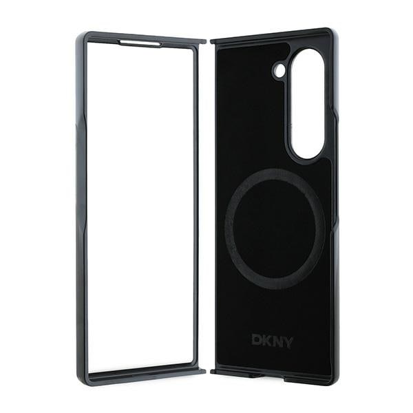 DKNY Magsafe Plain Nahka Metal Stack Logo Case for Samsung Galaxy Z Fold 6 - Musta