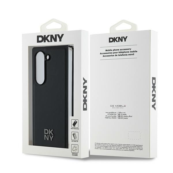 DKNY Magsafe Plain Nahka Metal Stack Logo Case for Samsung Galaxy Z Fold 6 - Musta