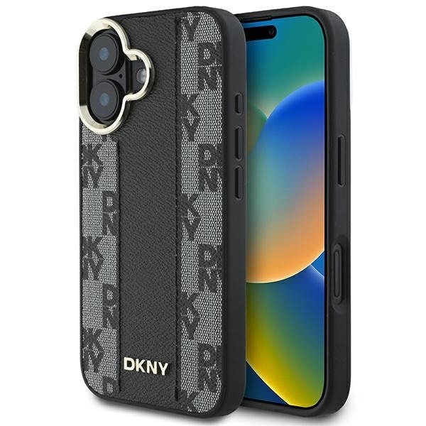 DKNY Checkered Pattern Magsafe iPhone 16 Plus Case - Musta