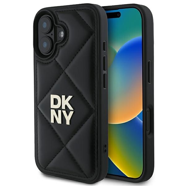 DKNY Quilted Stack Logo iPhone 16 Case - Musta