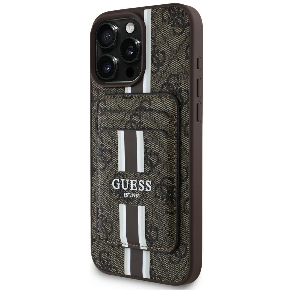 Guess 4G raidat tapauksessa Magsafe lompakko iPhone 16 Pro Max ruskea