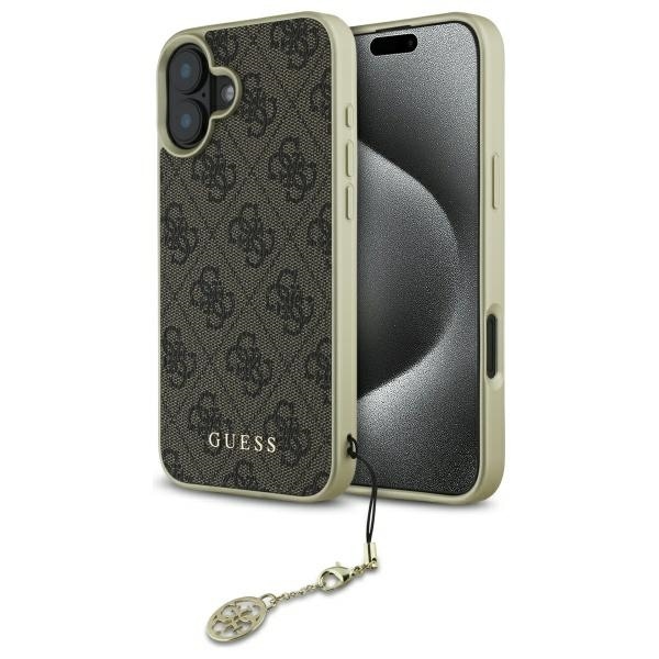 Guess 4G Charms Collection -kotelo iPhone 16:lle - ruskea