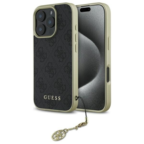 Guess 4G Charms Collection -kotelo iPhone 16 Pro:lle - musta