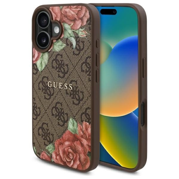 Guess GUHMP16SP4ROPEMCW iPhone 16 6.1" ruskea/ruskea kovakotelo 4G Flowers Print MagSafe