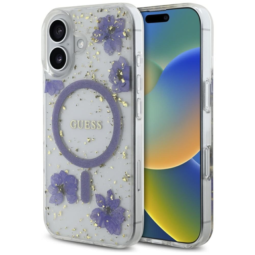 Guess Hartsikukat Glitter MagSafe-kotelo iPhone 16:lle - violetti