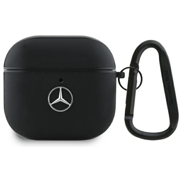 Mercedes MEA4CSLBK AirPods 4:n suojus musta/musta Nahka Metallinen logo