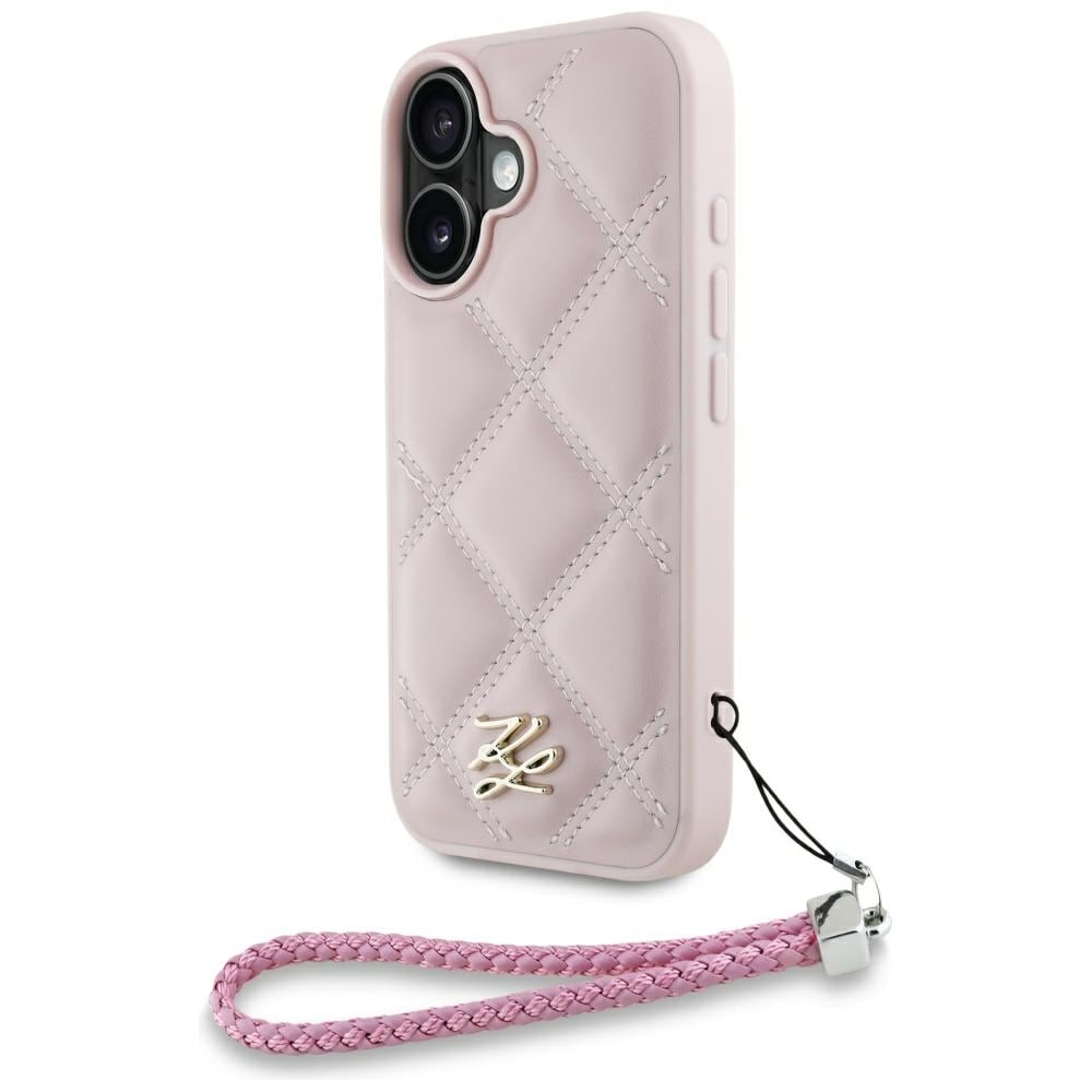 Karl Lagerfeld Tikattu Alkuperäinen Logo & Chain Strap iPhone 16 Case - vaaleanpunainen