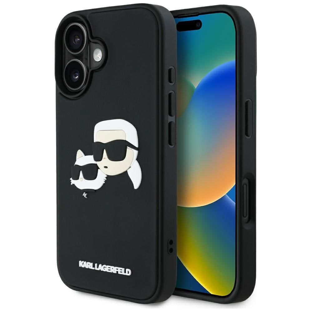 Karl Lagerfeld HC 3D kumi kaksinkertaiset päät iPhone 16 Kotelo - musta