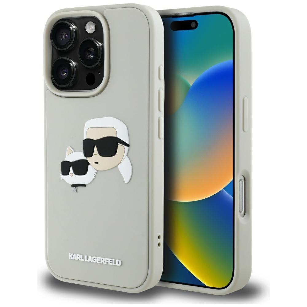 Karl Lagerfeld HC 3D kumi Double Heads iPhone 16 Pro Case - Beige