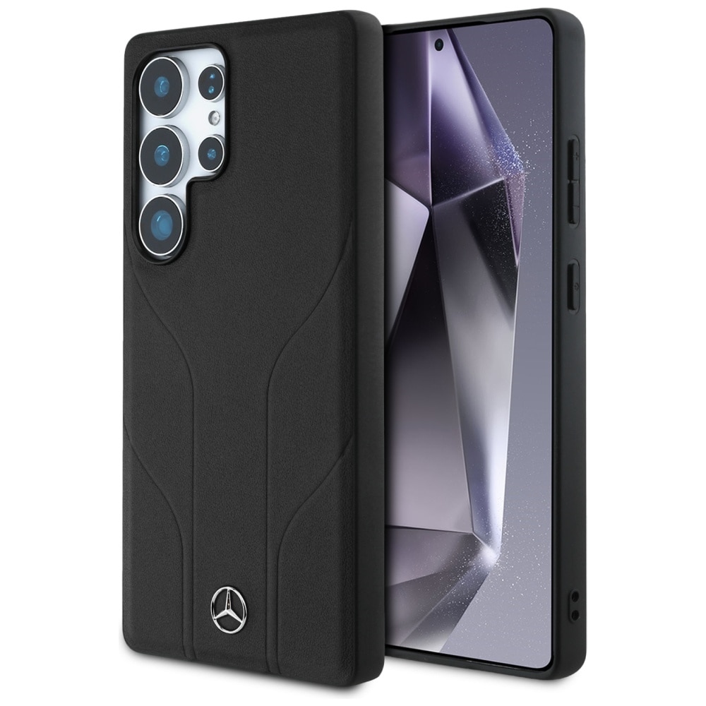 Mercedes Nahka Debossed Lines MagSafe kotelo Samsung Galaxy S25 Ultra - mustalle - musta
