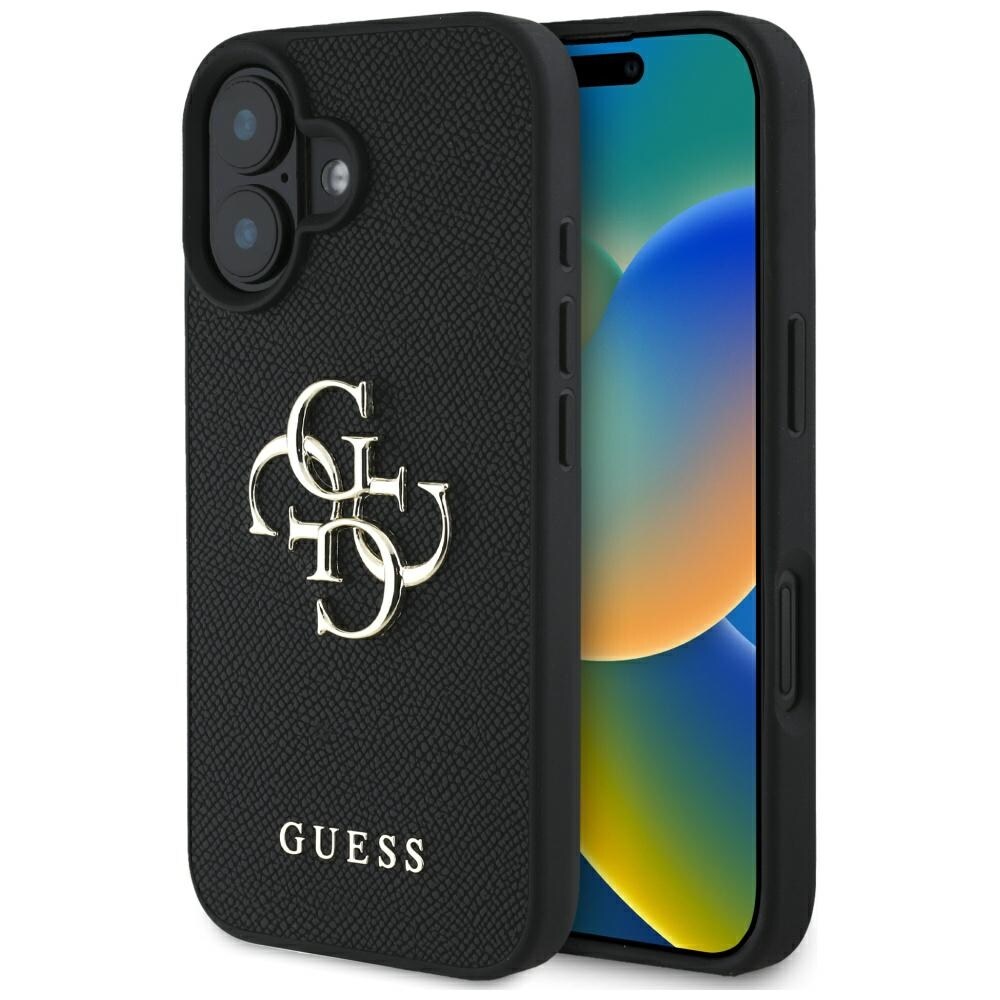 Guess Rakeinen Big 4G Logo Small Classic Logokotelo iPhone 16:lle - musta