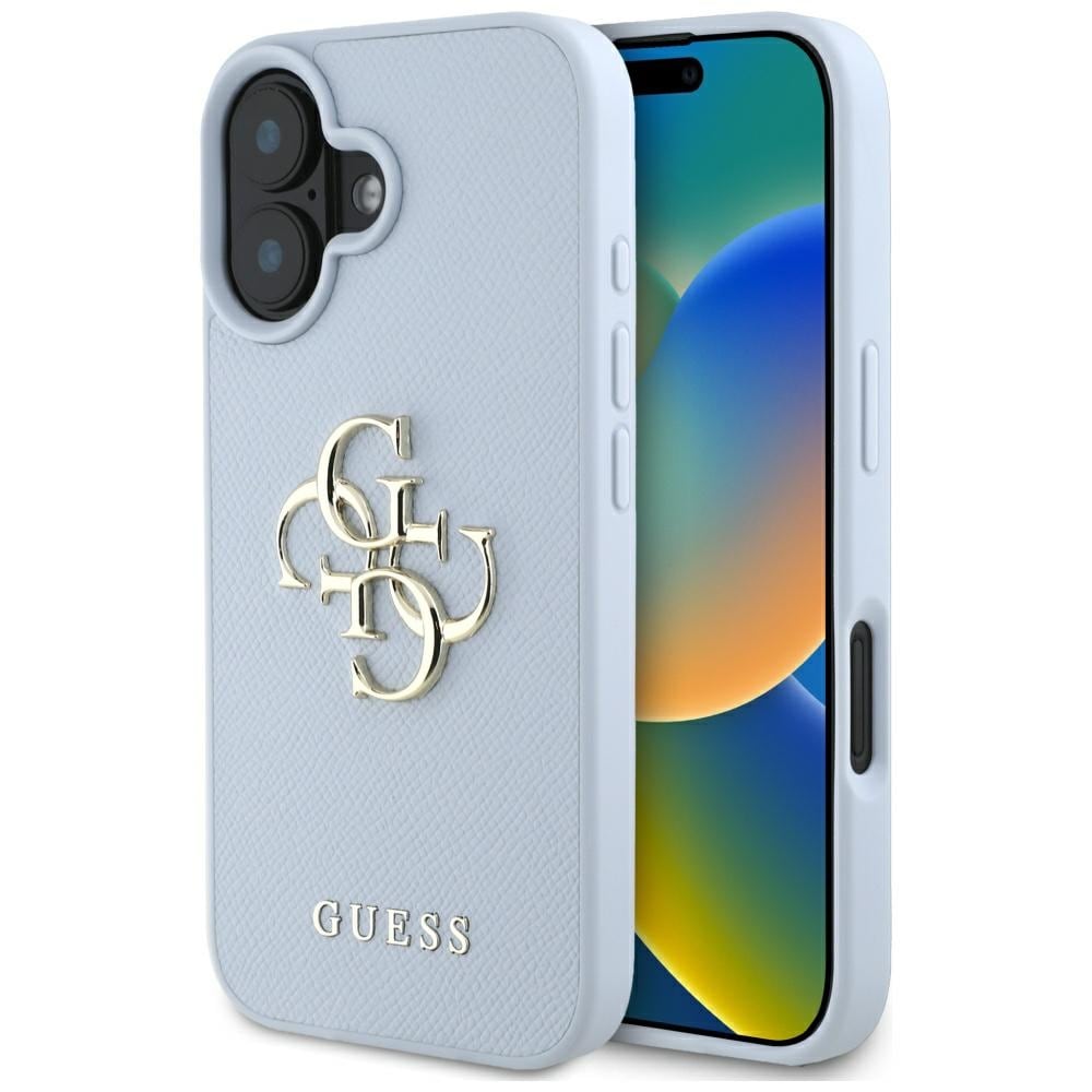 Guess Rakeinen Big 4G Logo Small Classic Logokotelo iPhone 16:lle - sininen