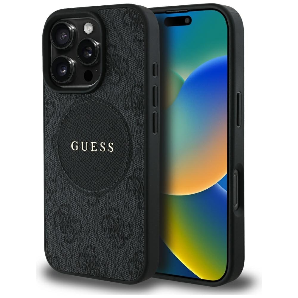 Guess 4G Circle Classic Logo MagSafe-kotelo iPhone 16 Pro - mustalle iPhone 16 Pro -laitteelle