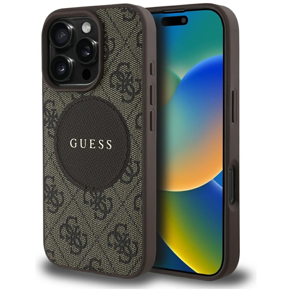 Guess 4G Circle Classic Logo MagSafe iPhone 16 Pro Case - Brown