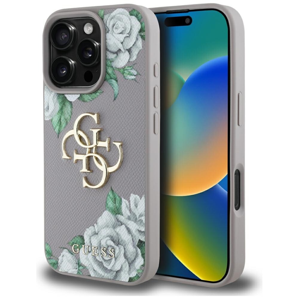 Guess Rakeiset ruusut iso 4G-logo iPhone 16 Pro Max kotelo - violetti