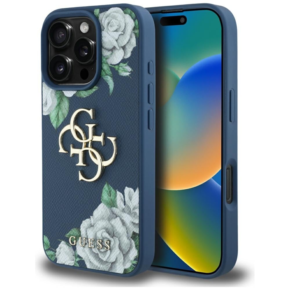 Guess Rakeiset ruusut Big 4G -logokotelo iPhone 16 Pro - sininen