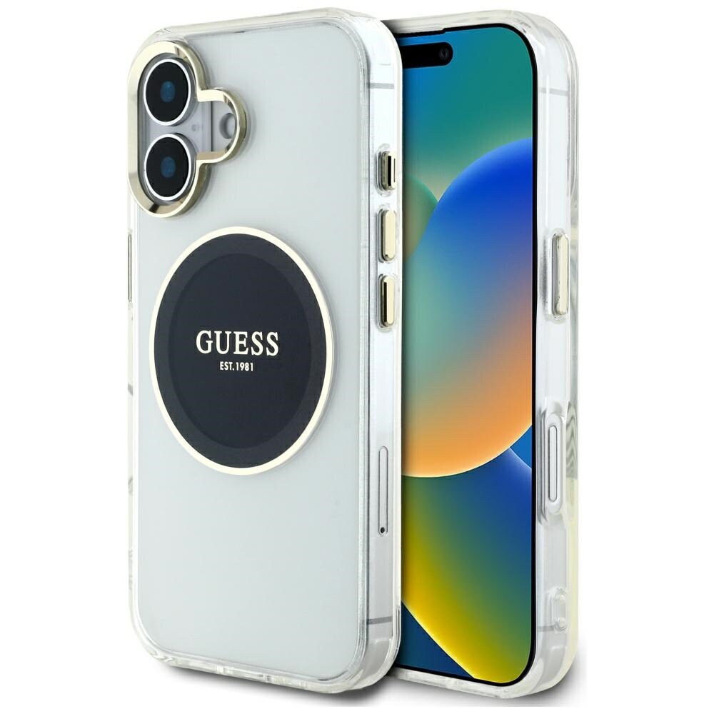 Guess IML Metal Colored Circle MagSafe-kotelo iPhone 16:lle - musta