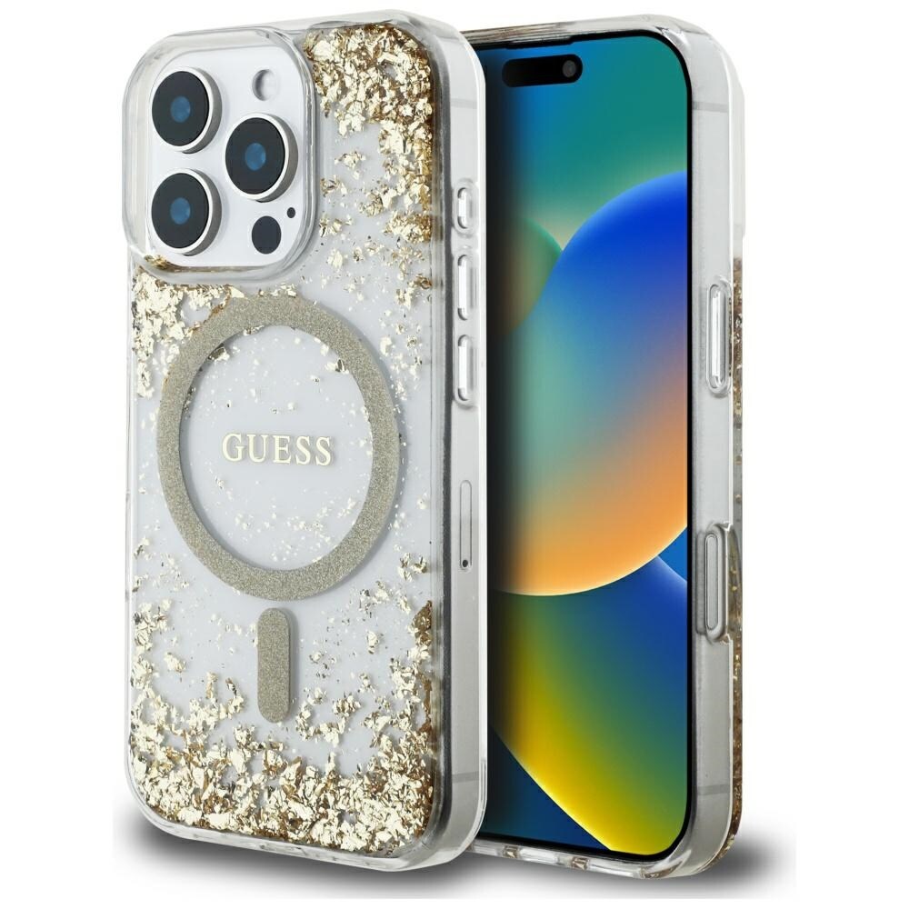 Guess HC Resin Bottom Glitter MagSafe kotelo iPhone 16 Pro - kultainen