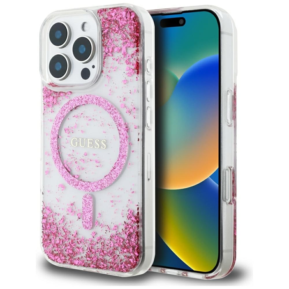 Guess HC Resin Bottom Glitter MagSafe Case for iPhone 16 Pro Max - vaaleanpunainen