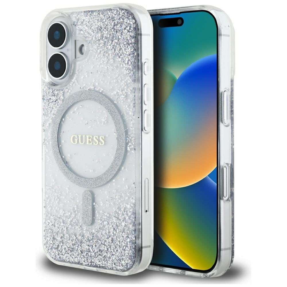 Guess HC Resin Bottom Glitter MagSafe kotelo iPhone 16:lle - hopea