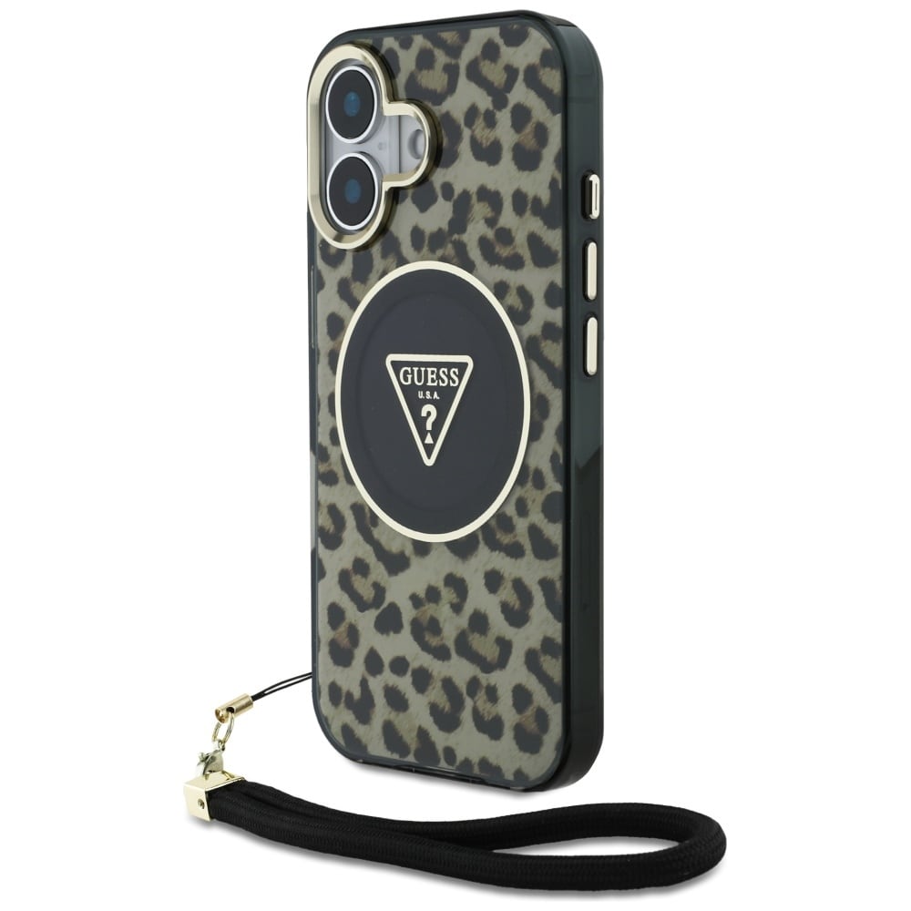 Guess HC IML Leopardin kolmiojohtohihna MagSafe iPhone 16 Kotelo - ruskea
