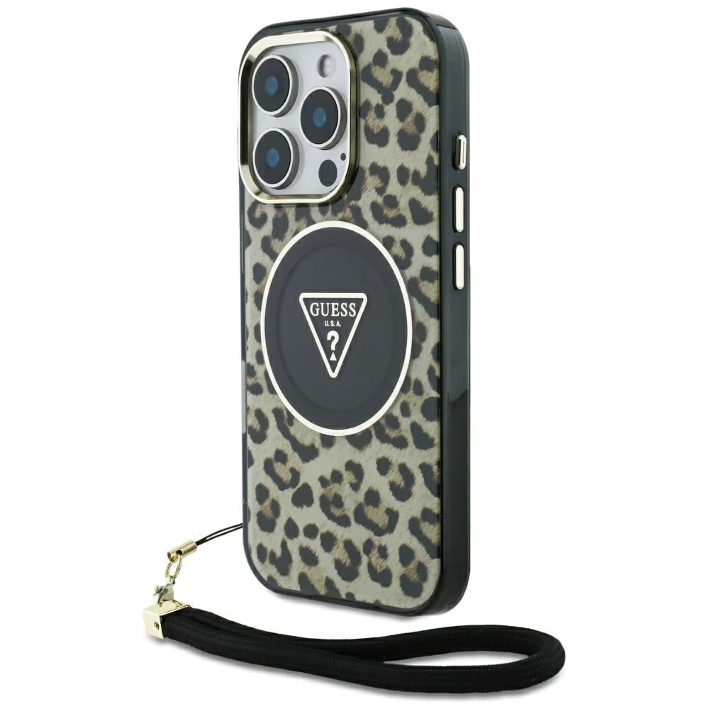 Guess HC IML Leopard Triangle johtohihna MagSafe Case for iPhone 16 Pro - ruskea