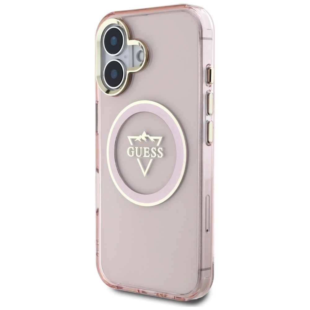 Guess IML Metal Mountain Logo MagSafe iPhone 16 Kotelo - vaaleanpunainen