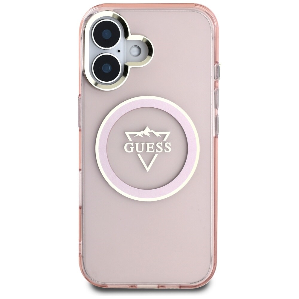 Guess IML Metal Mountain Logo MagSafe iPhone 16 Kotelo - vaaleanpunainen