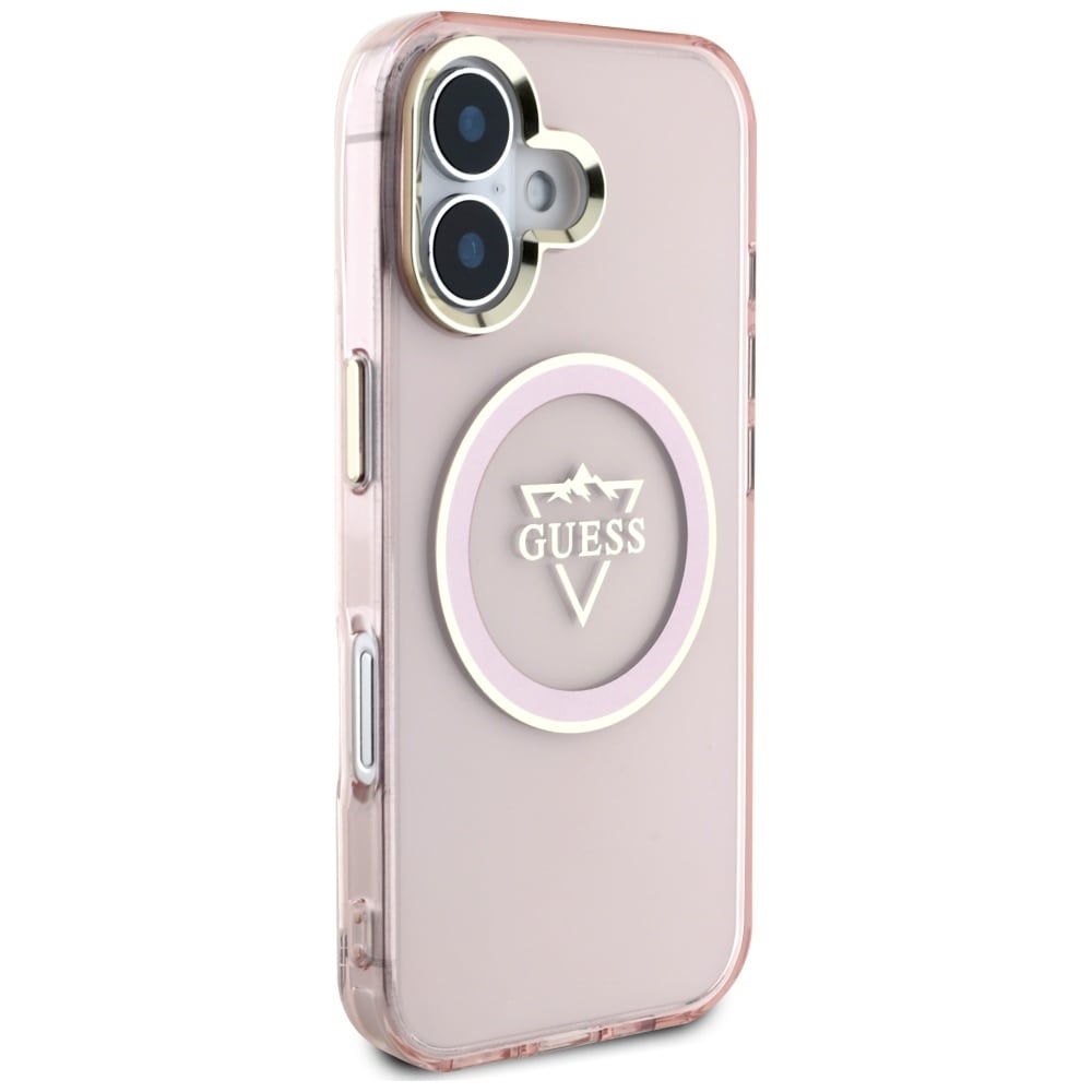 Guess IML Metal Mountain Logo MagSafe iPhone 16 Kotelo - vaaleanpunainen