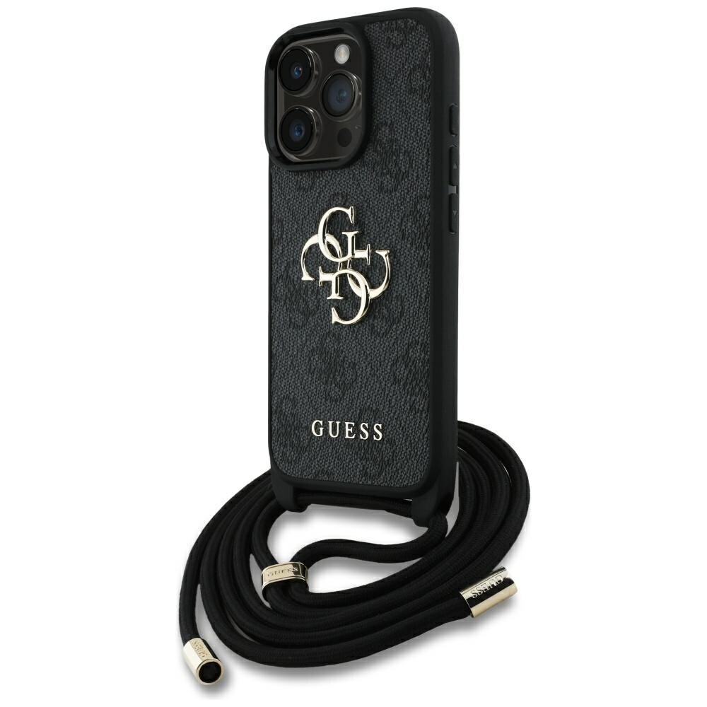 Guess 4G Big Logo Cord Stap Crossbody Case for iPhone 16 Pro musta