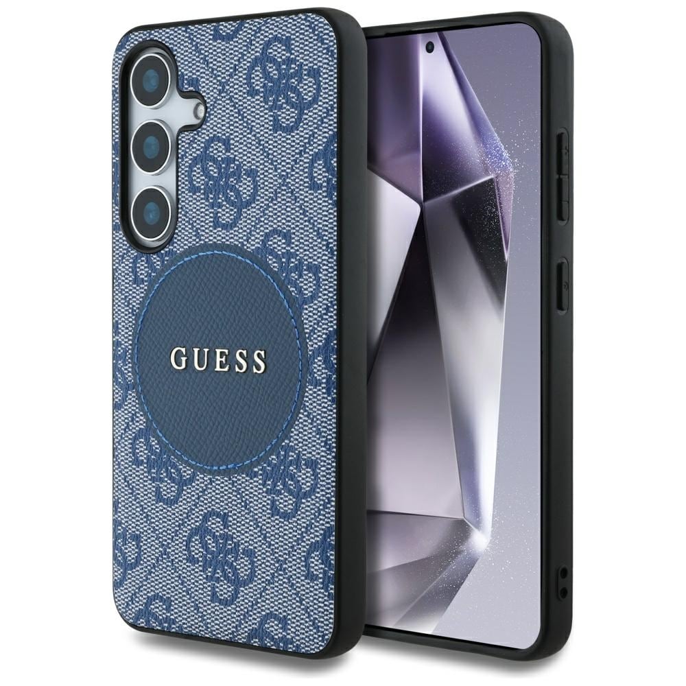 Guess 4G Round Patch Classic Logo MagSafe Case for Samsung Galaxy S25 - Blue