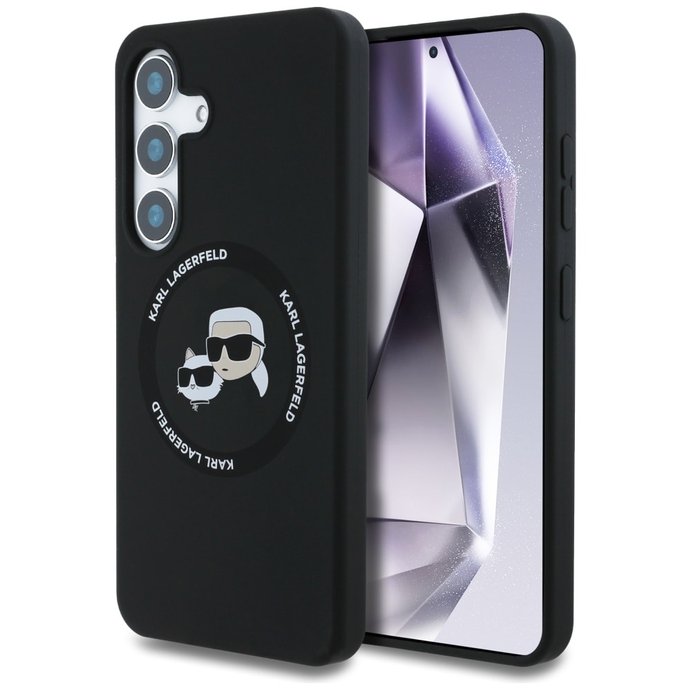 Karl Lagerfeld Silikoni Double Heads ja Circle MagSafe Samsung Galaxy S25 tapauksessa musta