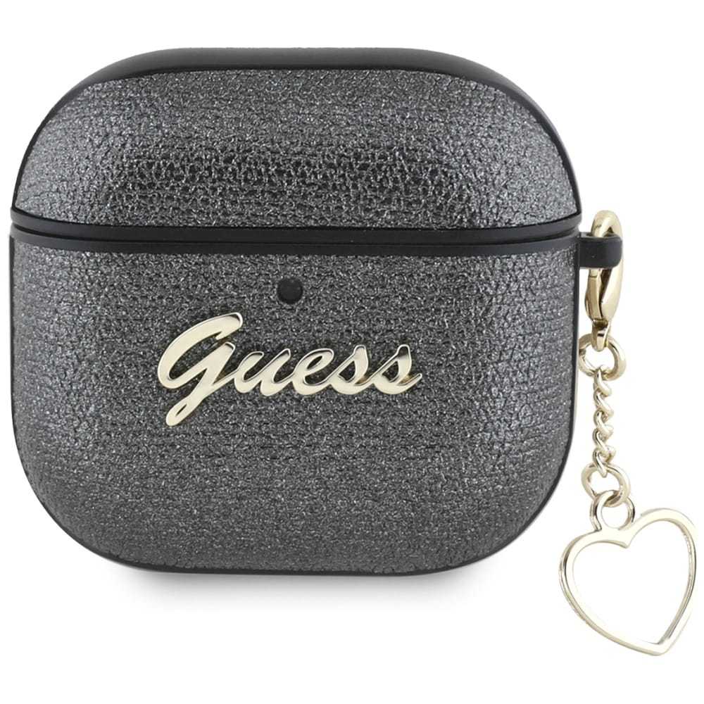 Guess Metallic Script Charm -kotelo AirPods 4:lle - musta