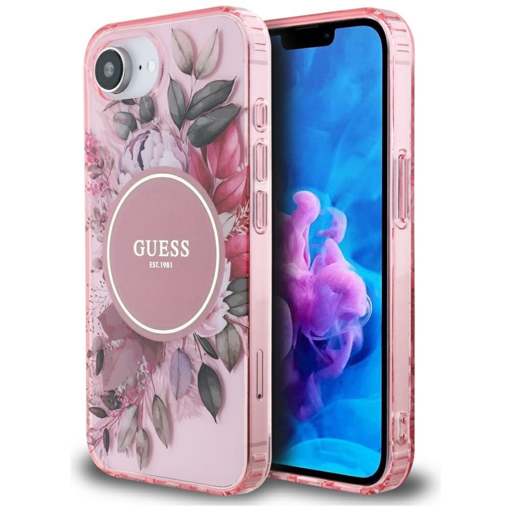 Guess IML Flowers MagSafe iPhone 16e Kotelo - vaaleanpunainen