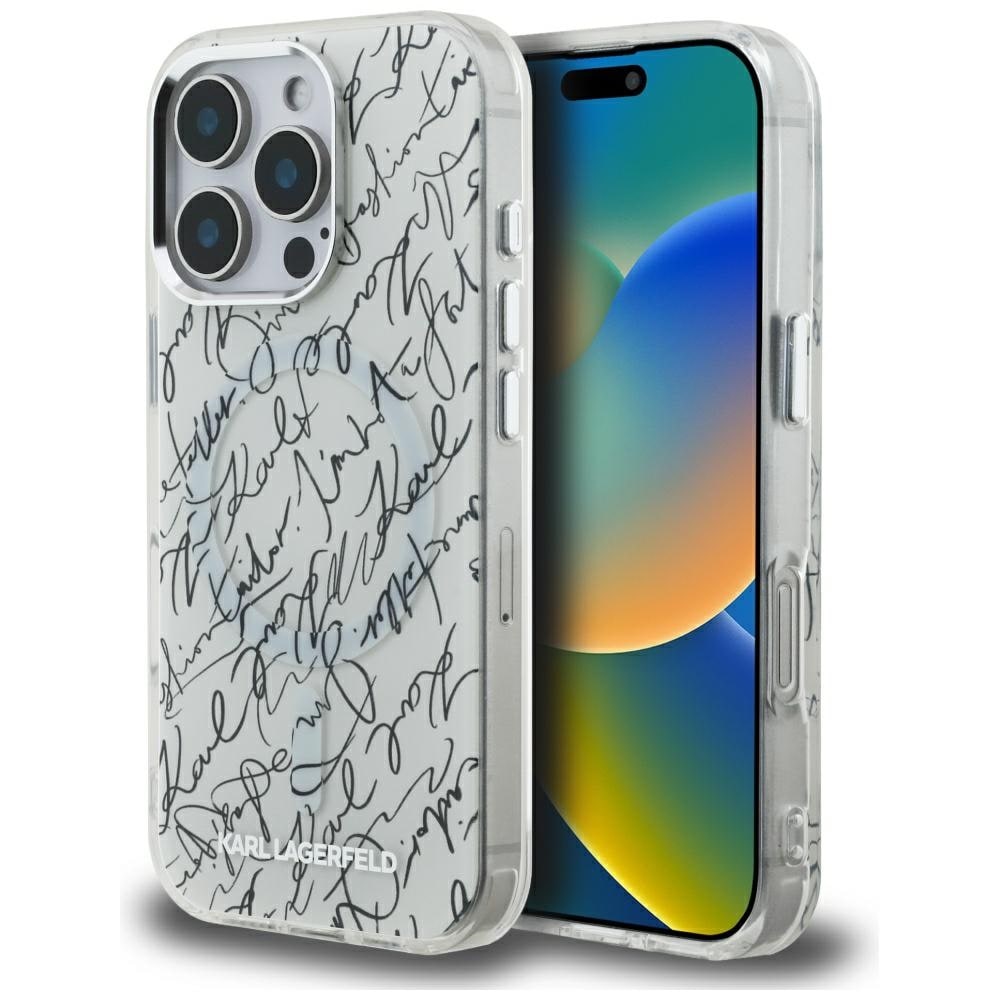 Karl Lagerfeld IML Karl Script Pattern MagSafe Case for iPhone 16 Pro - Valkoinen