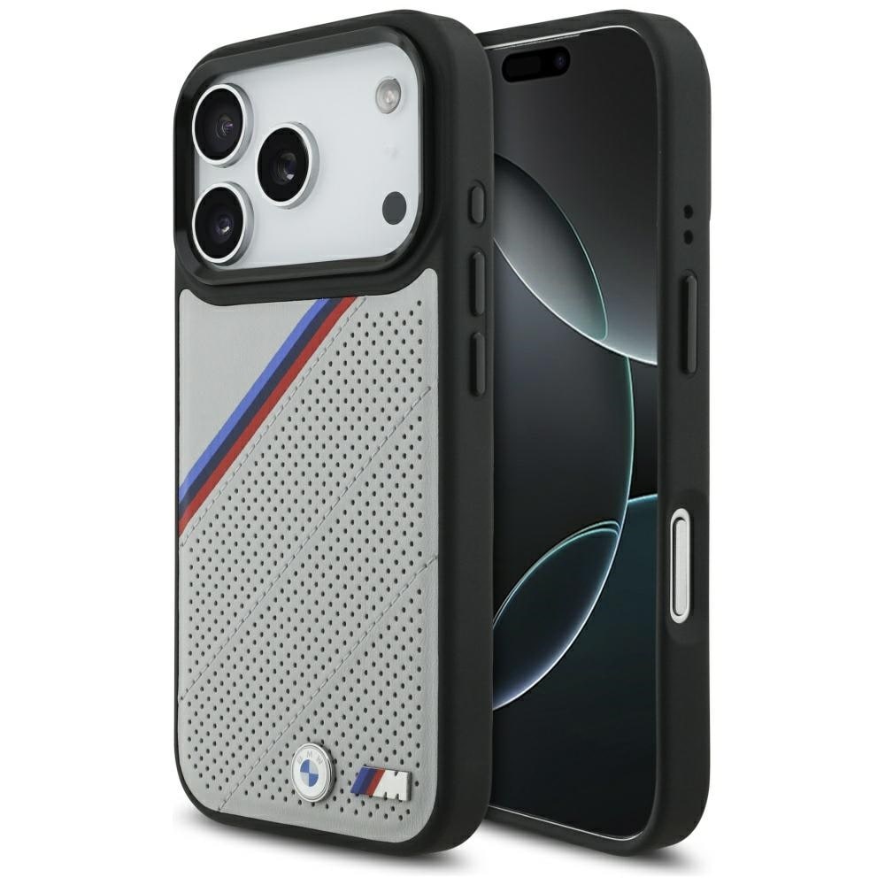 BMW M Tricolor Metal Logo MagSafe -kotelo 17 Pro - harmaalle iPhone 17 Pro:lle - harmaa