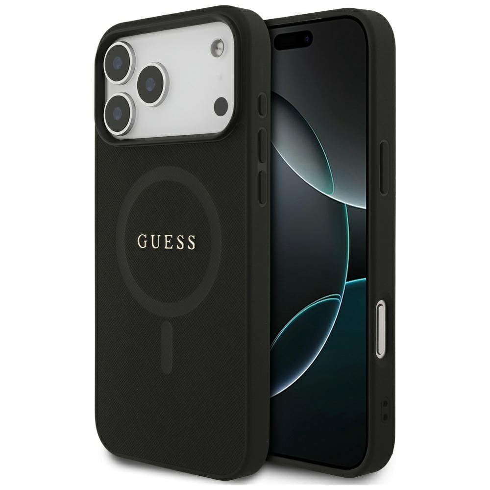 Guess Saffiano Classic Logo MagSafe-kotelo iPhone 17 Pro Maxille - musta