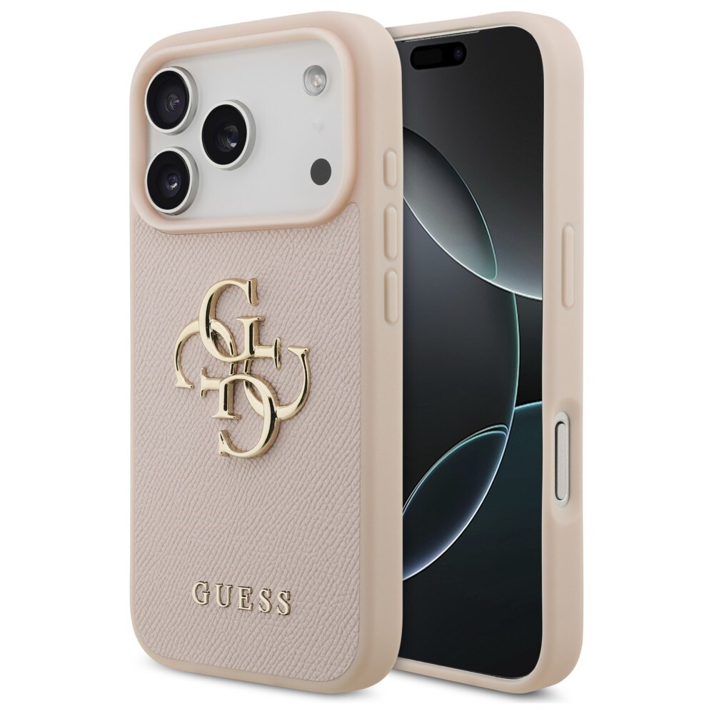 Guess Rakeinen Big 4G & Classic Logo iPhone 17 Pro -kotelo - vaaleanpunainen