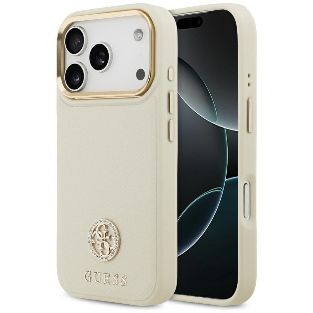 Guess Rakeinen Strass-logolla varustettu MagSafe-kotelo iPhone 17 Pro:lle - beige