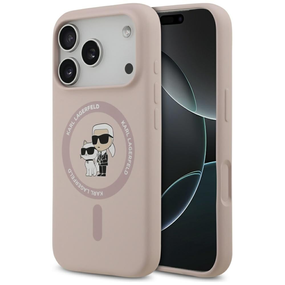 Karl Lagerfeld Silikoni Karl&Choupette Ring MagSafe Case for iPhone 17 Pro - vaaleanpunainen