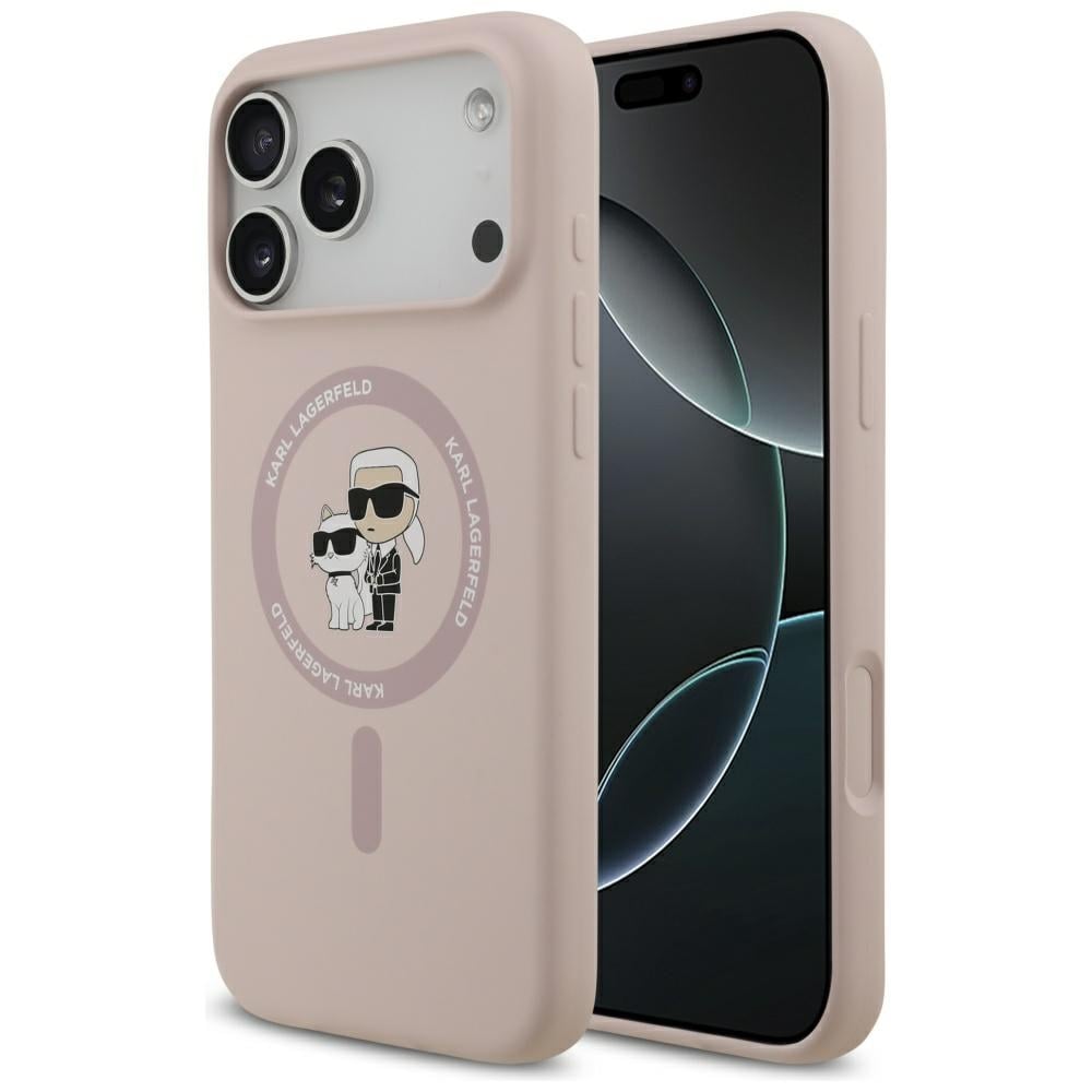 Karl Lagerfeld MagSafe Silikoni Karl&Choupette Case for iPhone 17 Pro Max - vaaleanpunainen