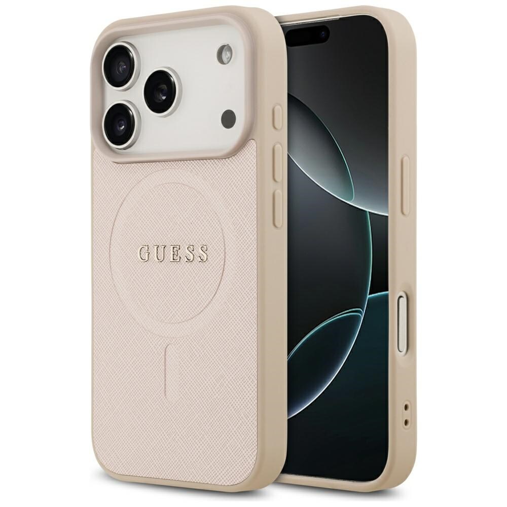 Guess Saffiano Classic Logo MagSafe-kotelo iPhone 17 Pro:lle - vaaleanpunainen