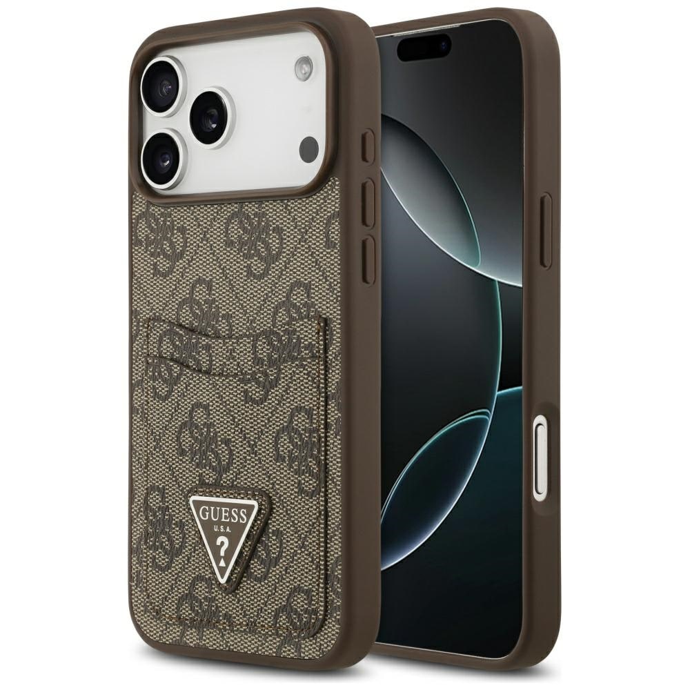 Guess 4G Nauble Card Triangle Case for iPhone 17 Pro Max - Ruskea