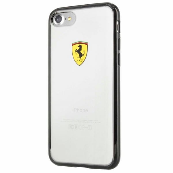 Ferrari Kovakotelo FEHCP7BK iPhone 7/8/SE 2020 / SE 2022 musta/läpinäkyvä Racing Shield -kilpi