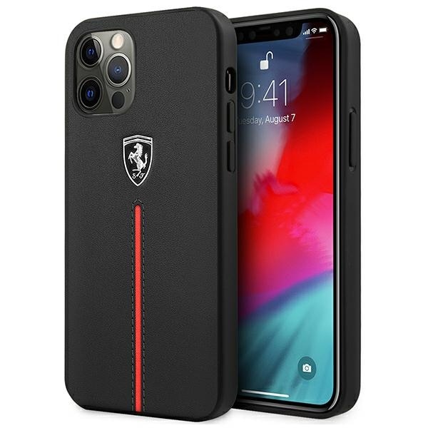 Ferrari FEOMSHCP12LBK iPhone 12 Pro Max Hard Case Off Track Leather Nylon Stripe
