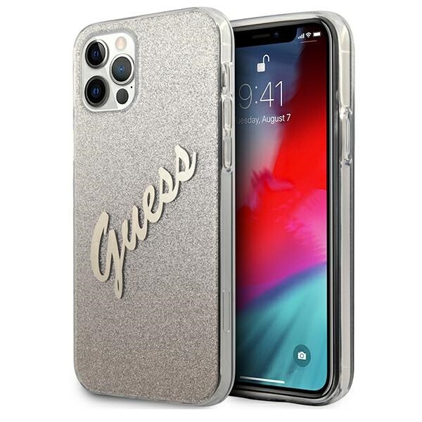 Guess GUHCP12LPCUGLSGO iPhone 12 Pro Max 6.7" Glitter Gradient Script Hard Case Gold/Gold