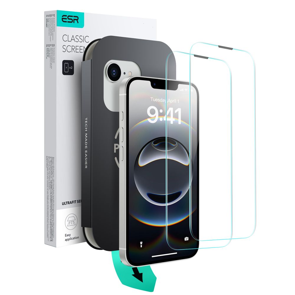 ESR UltraFit karkaistu lasi 2-pack tapauksessa iPhone 13 / 13 Pro / 14 / 16e:lle
