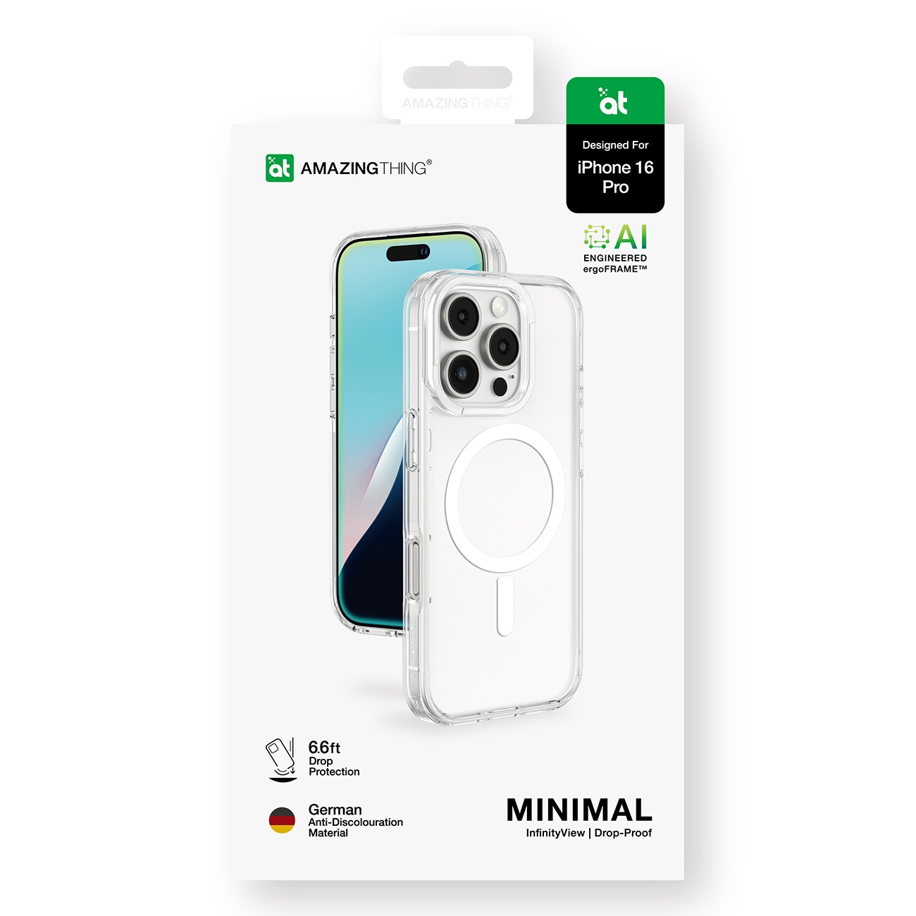 AmazingThing Minimal Mag Case magneettirenkaalla iPhone 16 Pro - läpinäkyvää